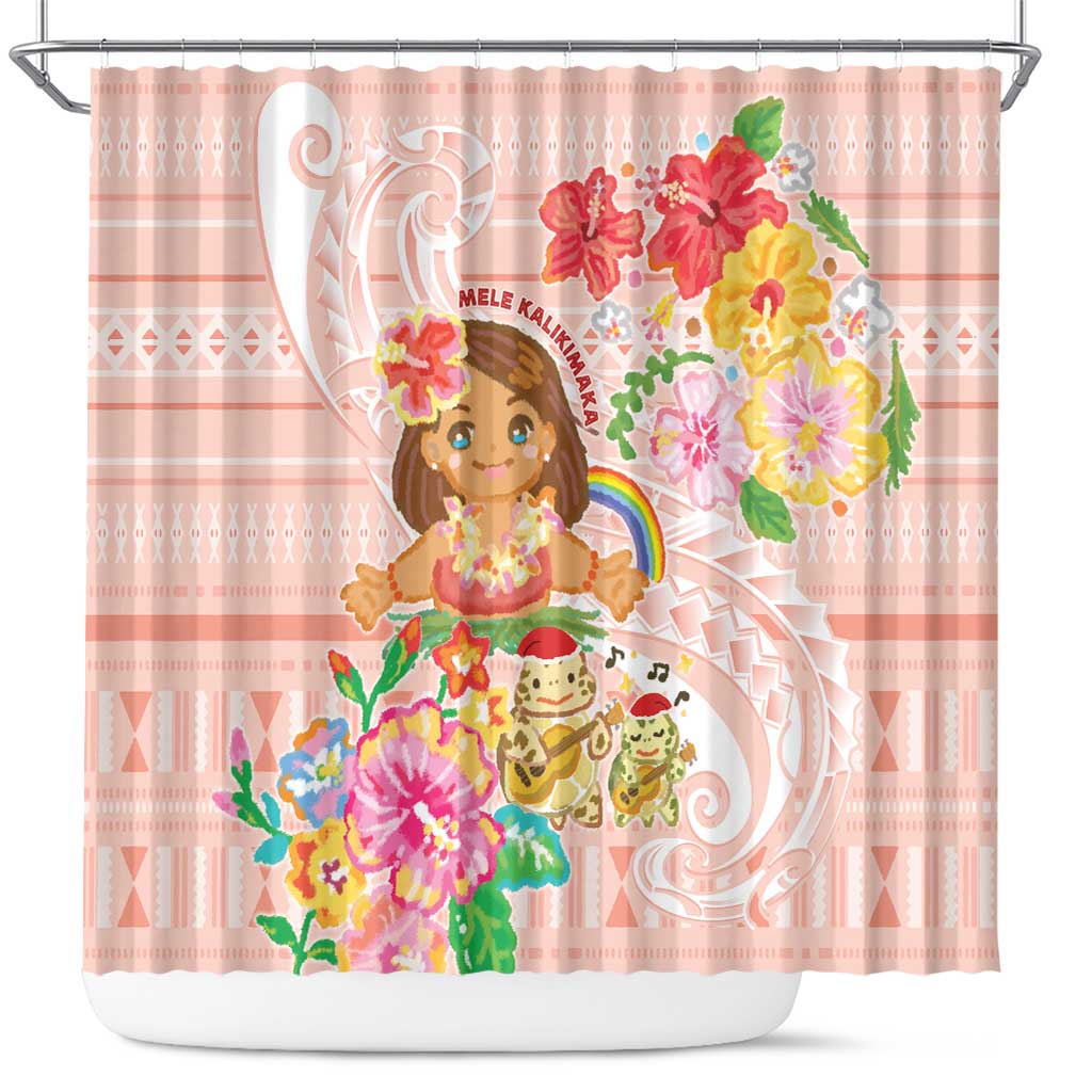 Aloha Hawaii Shower Curtain Kawaii Mele Kalikimaka - Pastel Fever LT7 Peach - Polynesian Pride
