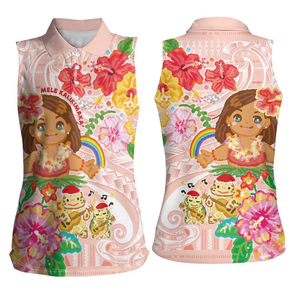 Aloha Hawaii Women Sleeveless Polo Shirt Kawaii Mele Kalikimaka - Pastel Fever