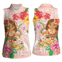 Aloha Hawaii Women Sleeveless Polo Shirt Kawaii Mele Kalikimaka - Pastel Fever