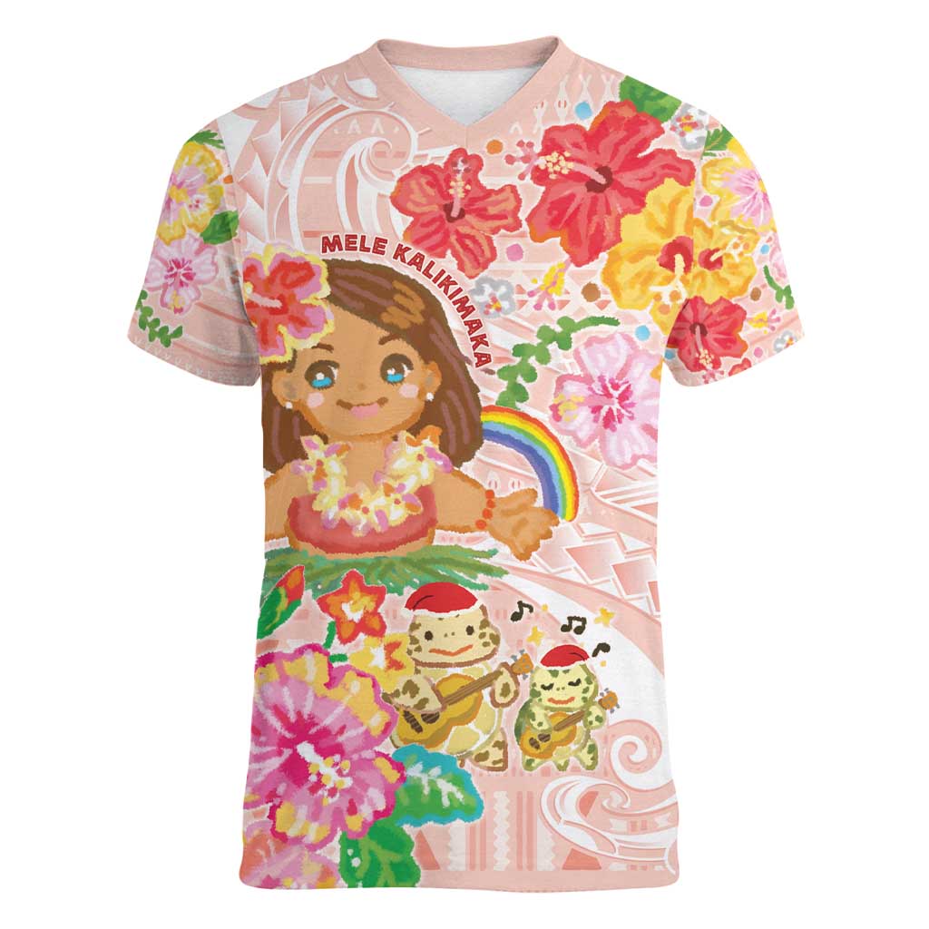 Aloha Hawaii Women V-Neck T-Shirt Kawaii Mele Kalikimaka - Pastel Fever