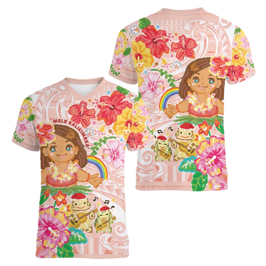 Aloha Hawaii Women V-Neck T-Shirt Kawaii Mele Kalikimaka - Pastel Fever