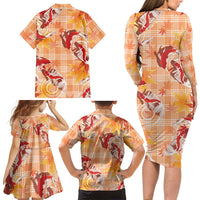 Orange Palaka Hawaii Aloha Family Matching Long Sleeve Bodycon Dress and Hawaiian Shirt Koi Pond Mix Japanese Maple LT7 - Polynesian Pride