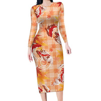 Orange Palaka Hawaii Aloha Family Matching Long Sleeve Bodycon Dress and Hawaiian Shirt Koi Pond Mix Japanese Maple LT7 Orange - Polynesian Pride
