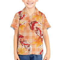 Orange Palaka Hawaii Aloha Family Matching Long Sleeve Bodycon Dress and Hawaiian Shirt Koi Pond Mix Japanese Maple LT7 - Polynesian Pride