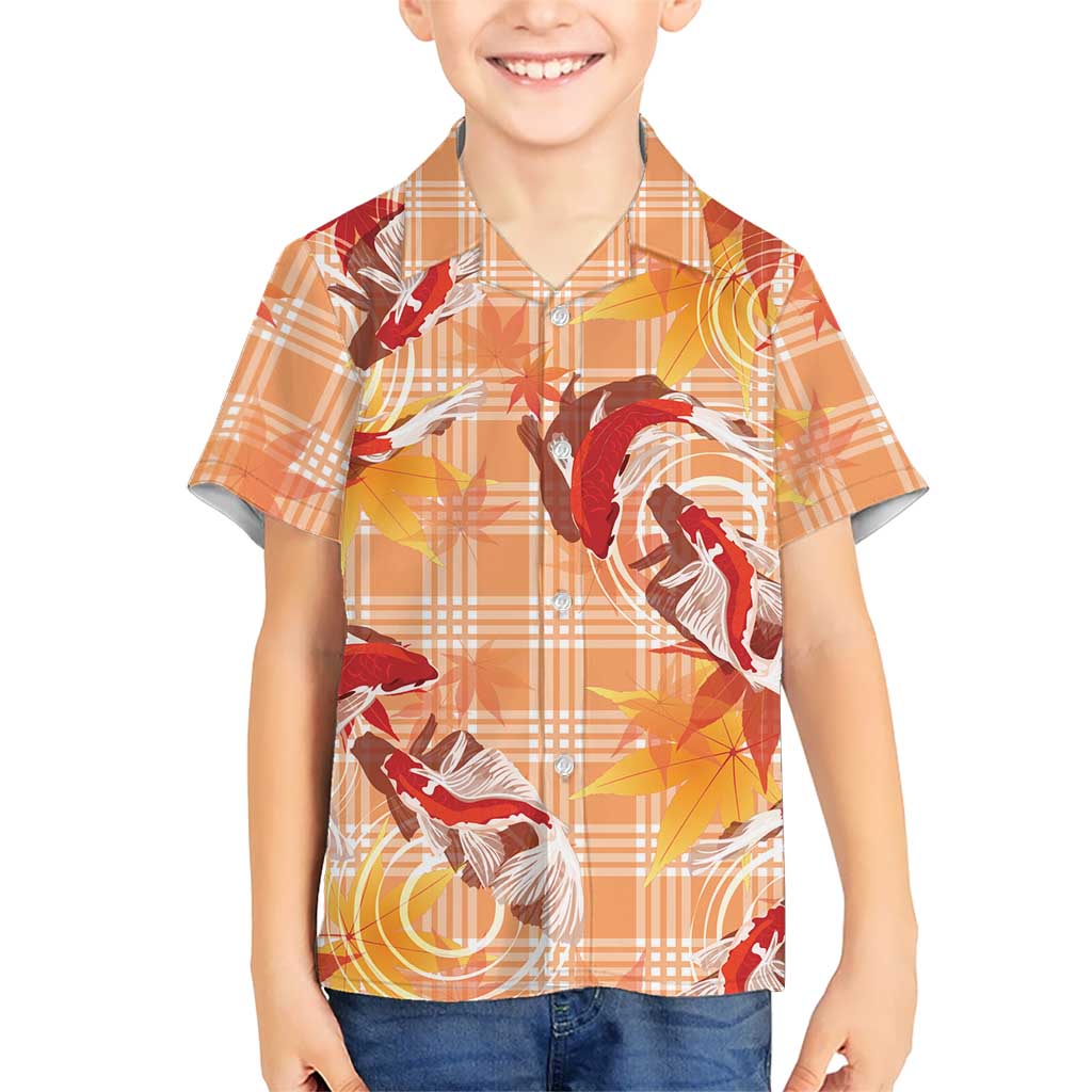 Orange Palaka Hawaii Aloha Family Matching Off The Shoulder Long Sleeve Dress and Hawaiian Shirt Koi Pond Mix Japanese Maple LT7 - Polynesian Pride