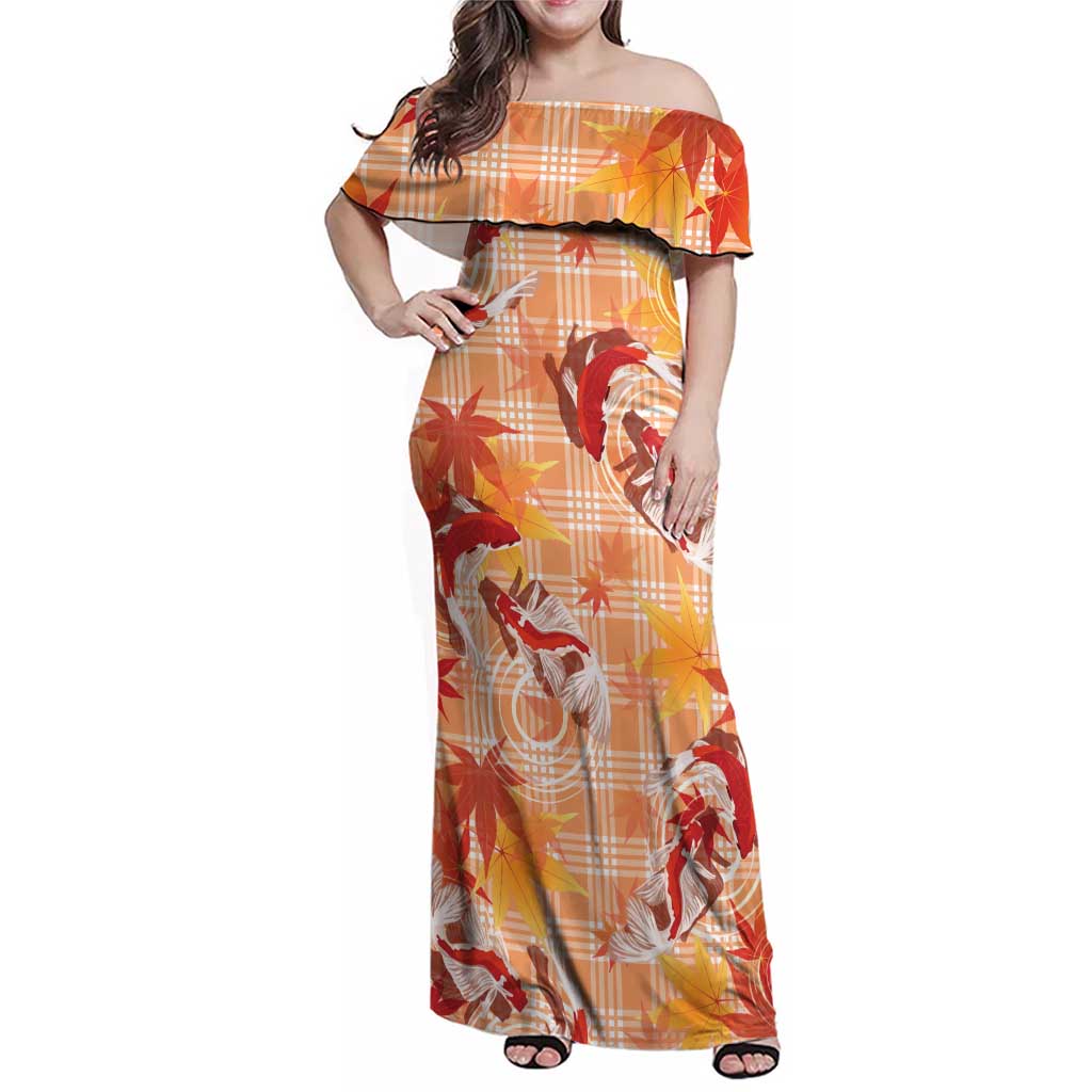 Orange Palaka Hawaii Aloha Family Matching Off Shoulder Maxi Dress and Hawaiian Shirt Koi Pond Mix Japanese Maple LT7 Orange - Polynesian Pride