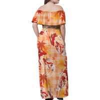 Orange Palaka Hawaii Aloha Family Matching Off Shoulder Maxi Dress and Hawaiian Shirt Koi Pond Mix Japanese Maple LT7 - Polynesian Pride