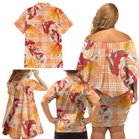 Orange Palaka Hawaii Aloha Family Matching Off Shoulder Short Dress and Hawaiian Shirt Koi Pond Mix Japanese Maple LT7 - Polynesian Pride