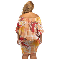 Orange Palaka Hawaii Aloha Family Matching Off Shoulder Short Dress and Hawaiian Shirt Koi Pond Mix Japanese Maple LT7 - Polynesian Pride
