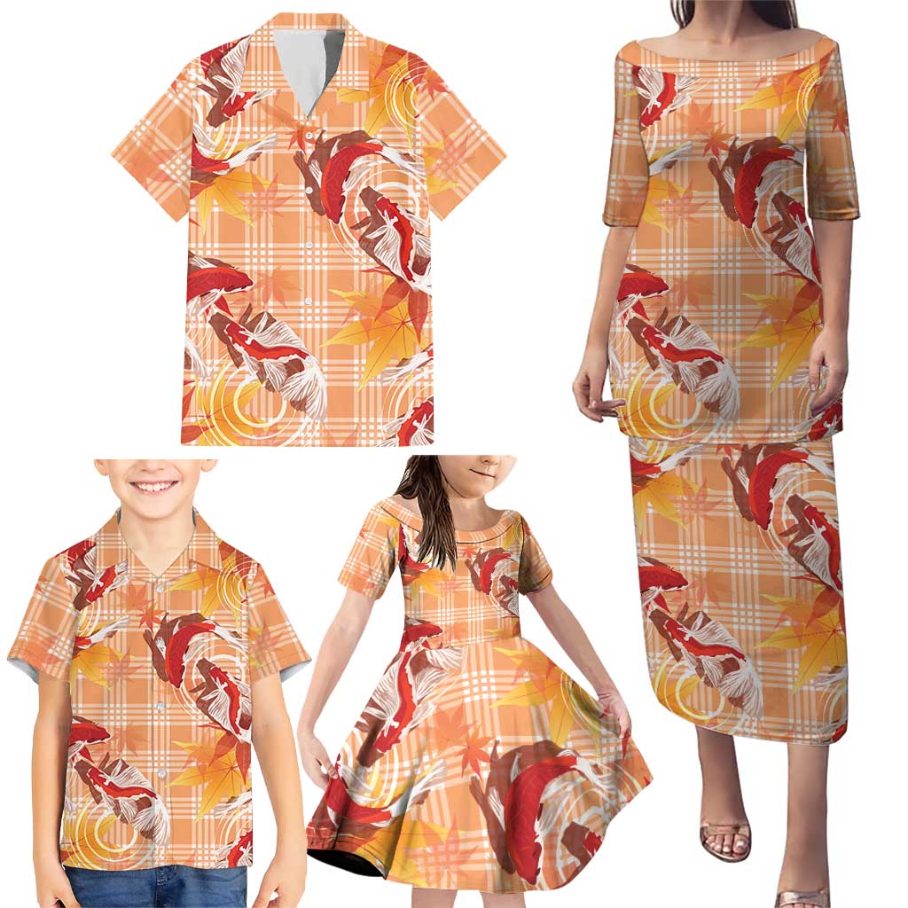 Orange Palaka Hawaii Aloha Family Matching Puletasi and Hawaiian Shirt Koi Pond Mix Japanese Maple - Polynesian Pride