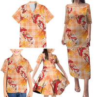 Orange Palaka Hawaii Aloha Family Matching Puletasi and Hawaiian Shirt Koi Pond Mix Japanese Maple - Polynesian Pride