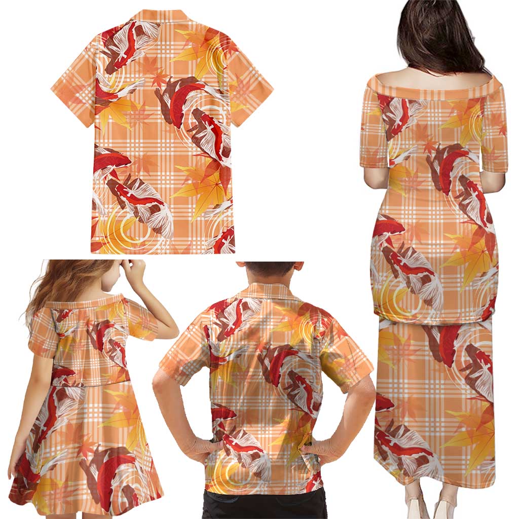 Orange Palaka Hawaii Aloha Family Matching Puletasi and Hawaiian Shirt Koi Pond Mix Japanese Maple - Polynesian Pride