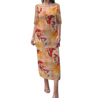 Orange Palaka Hawaii Aloha Family Matching Puletasi and Hawaiian Shirt Koi Pond Mix Japanese Maple - Polynesian Pride