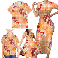 Orange Palaka Hawaii Aloha Family Matching Short Sleeve Bodycon Dress and Hawaiian Shirt Koi Pond Mix Japanese Maple LT7 - Polynesian Pride