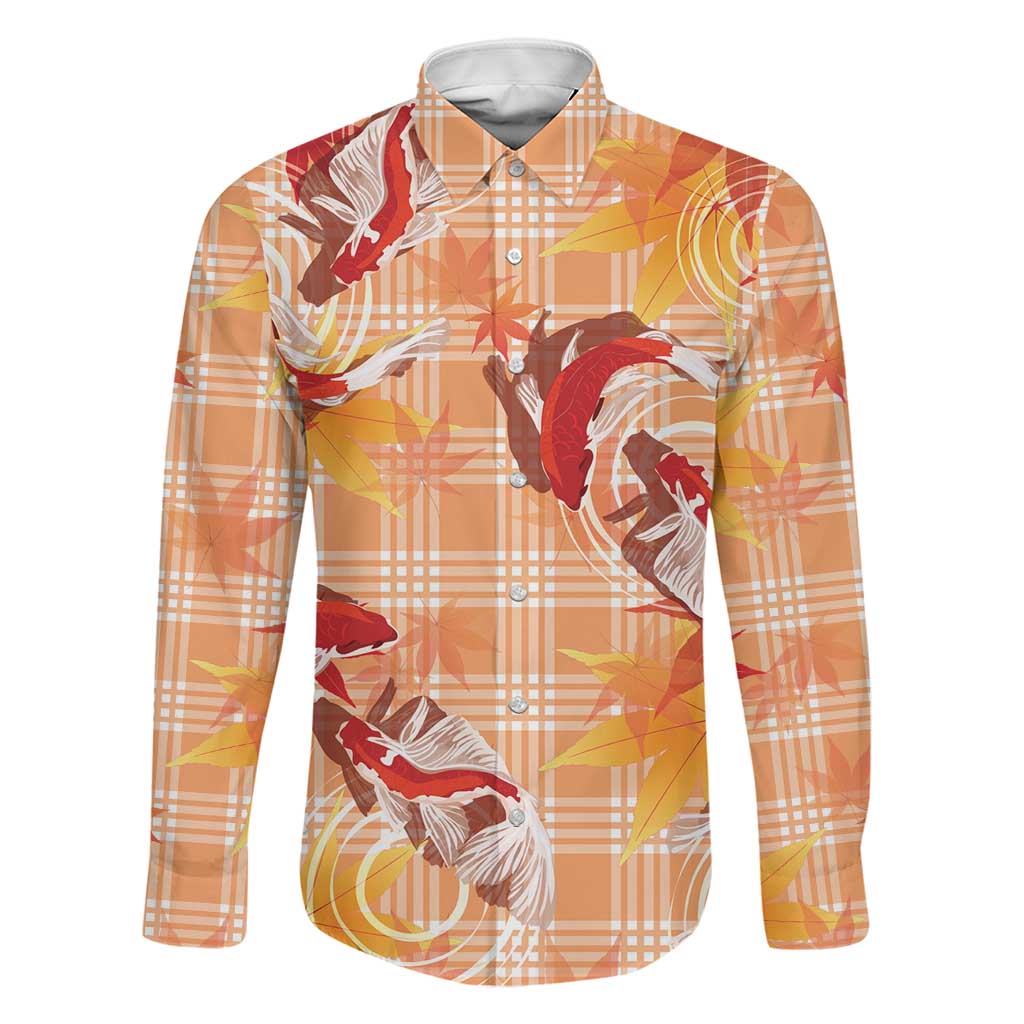 Orange Palaka Hawaii Aloha Family Matching Summer Maxi Dress and Hawaiian Shirt Koi Pond Mix Japanese Maple LT7 Dad's Shirt - Long Sleeve Orange - Polynesian Pride