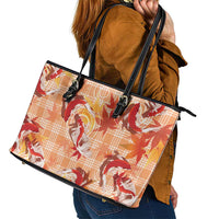 Orange Palaka Hawaii Aloha Leather Tote Bag Koi Pond Mix Japanese Maple - Polynesian Pride