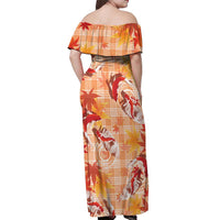 Orange Palaka Hawaii Aloha Off Shoulder Maxi Dress Koi Pond Mix Japanese Maple LT7 - Polynesian Pride