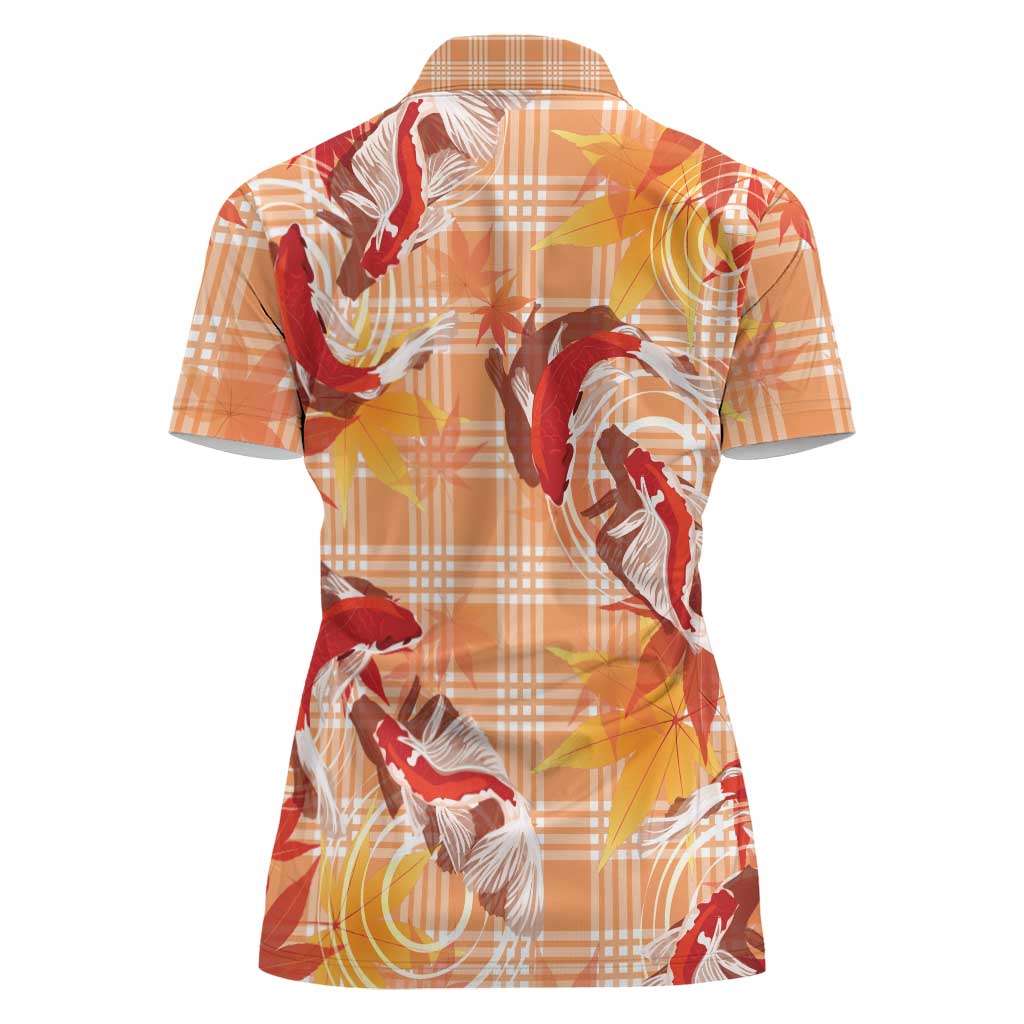 Orange Palaka Hawaii Aloha Women Polo Shirt Koi Pond Mix Japanese Maple - Polynesian Pride