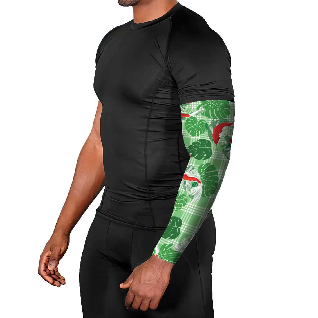 Lime Palaka Hawaii Aloha Arm Sleeves Koi Pond Mix Monstera - Polynesian Pride