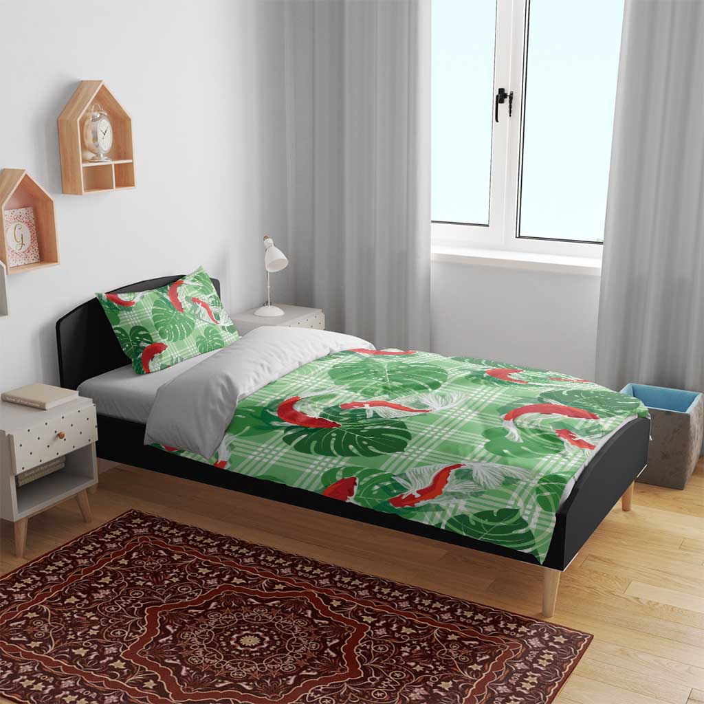 Lime Palaka Hawaii Aloha Bedding Set Koi Pond Mix Monstera - Polynesian Pride