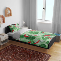 Lime Palaka Hawaii Aloha Bedding Set Koi Pond Mix Monstera - Polynesian Pride