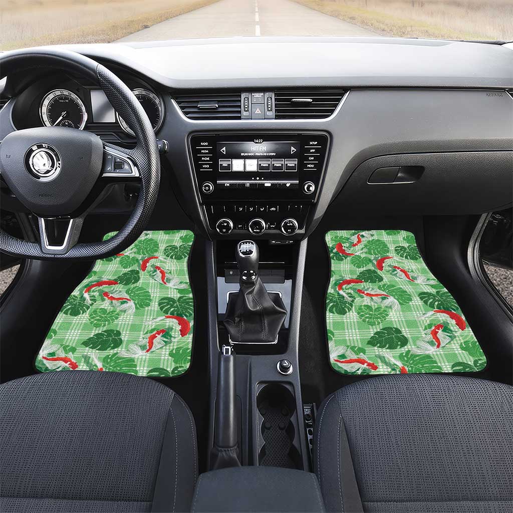 Lime Palaka Hawaii Aloha Car Mats Koi Pond Mix Monstera - Polynesian Pride