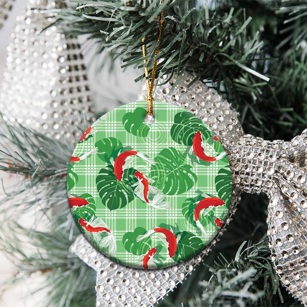 Lime Palaka Hawaii Aloha Ceramic Ornament Koi Pond Mix Monstera - Polynesian Pride