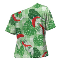 Lime Palaka Hawaii Aloha Cross Shoulder Shirt Koi Pond Mix Monstera - Polynesian Pride