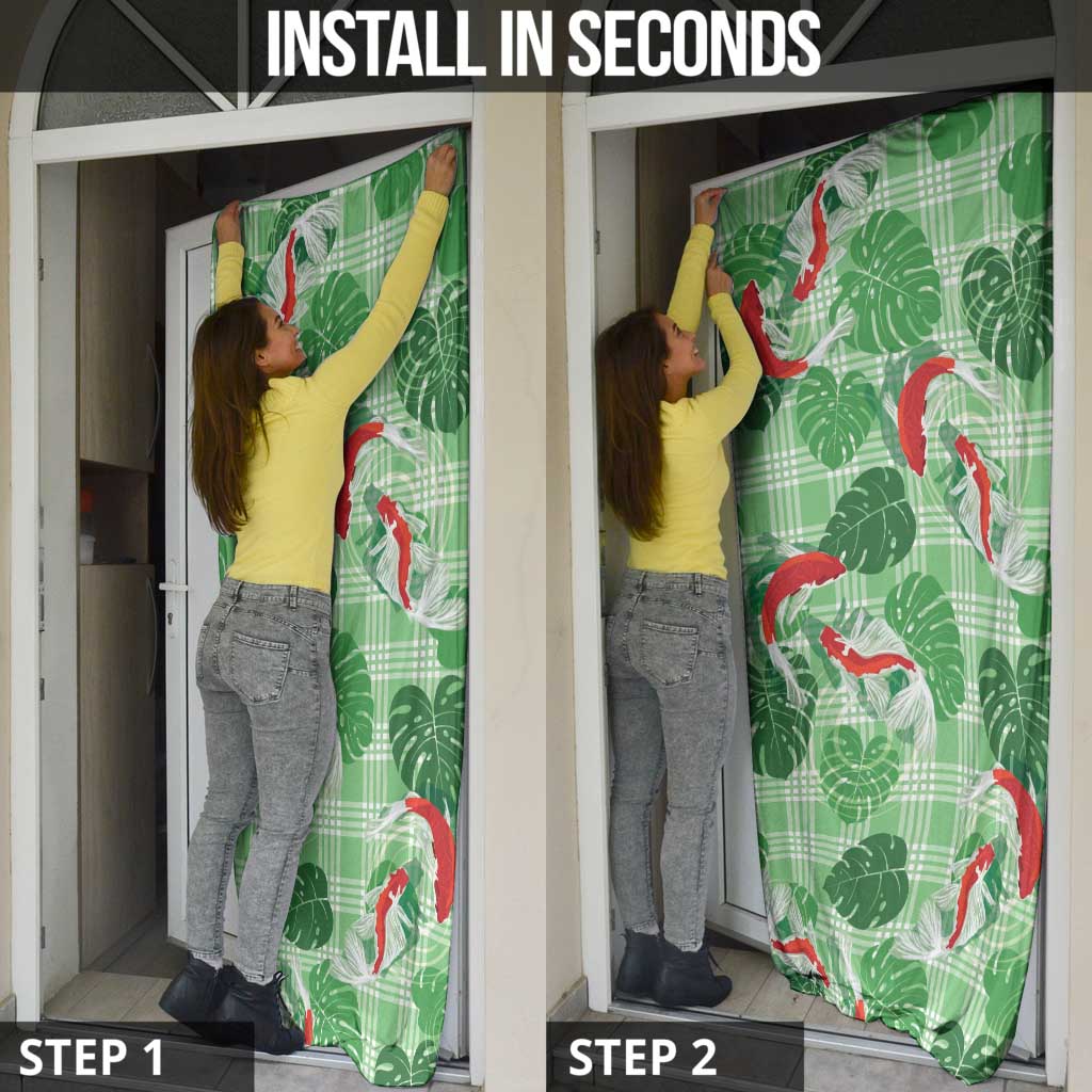 Lime Palaka Hawaii Aloha Door Cover Koi Pond Mix Monstera - Polynesian Pride
