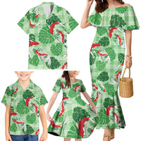 Lime Palaka Hawaii Aloha Family Matching Mermaid Dress and Hawaiian Shirt Koi Pond Mix Monstera LT7 - Polynesian Pride