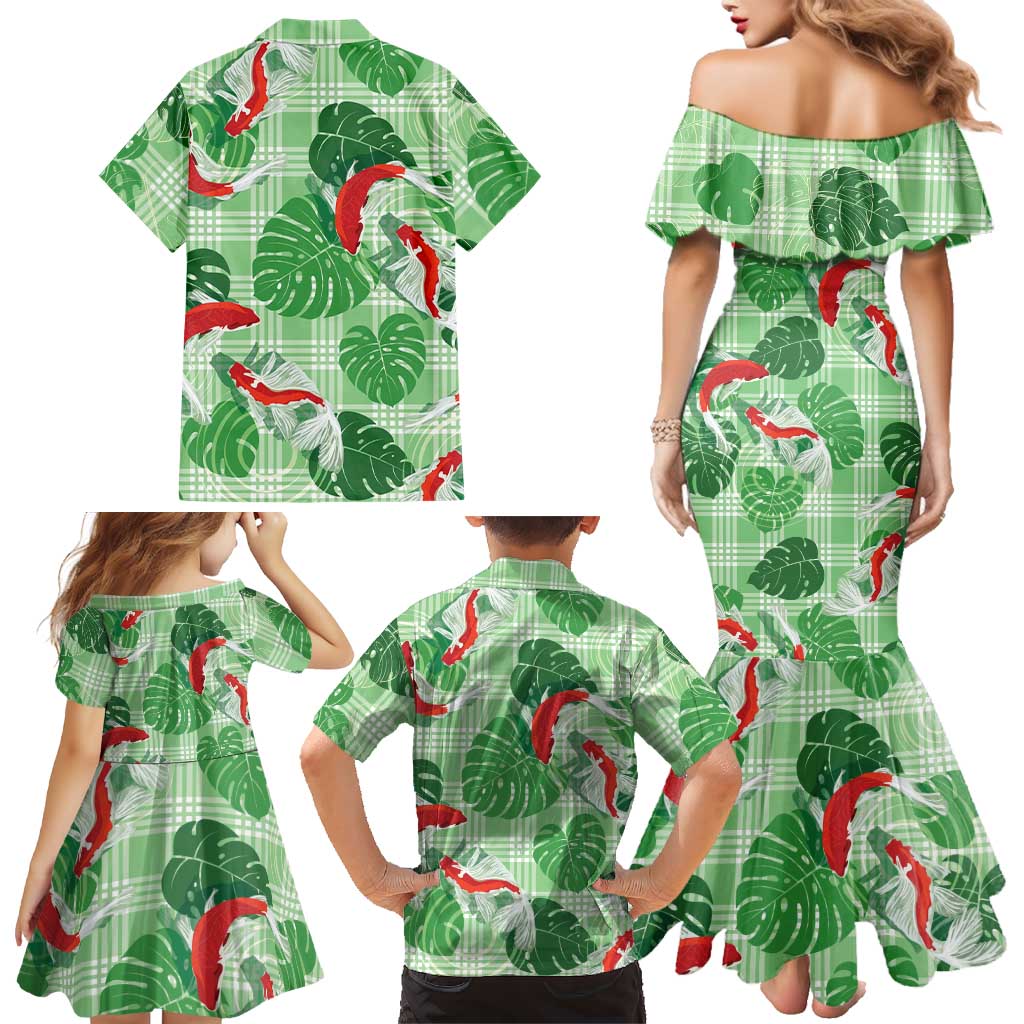 Lime Palaka Hawaii Aloha Family Matching Mermaid Dress and Hawaiian Shirt Koi Pond Mix Monstera LT7 - Polynesian Pride