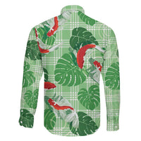 Lime Palaka Hawaii Aloha Family Matching Off Shoulder Maxi Dress and Hawaiian Shirt Koi Pond Mix Monstera - Polynesian Pride