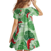 Lime Palaka Hawaii Aloha Family Matching Off Shoulder Short Dress and Hawaiian Shirt Koi Pond Mix Monstera LT7 - Polynesian Pride