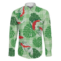 Lime Palaka Hawaii Aloha Family Matching Off Shoulder Short Dress and Hawaiian Shirt Koi Pond Mix Monstera LT7 Dad's Shirt - Long Sleeve Lime Green - Polynesian Pride