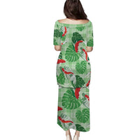 Lime Palaka Hawaii Aloha Family Matching Puletasi and Hawaiian Shirt Koi Pond Mix Monstera - Polynesian Pride