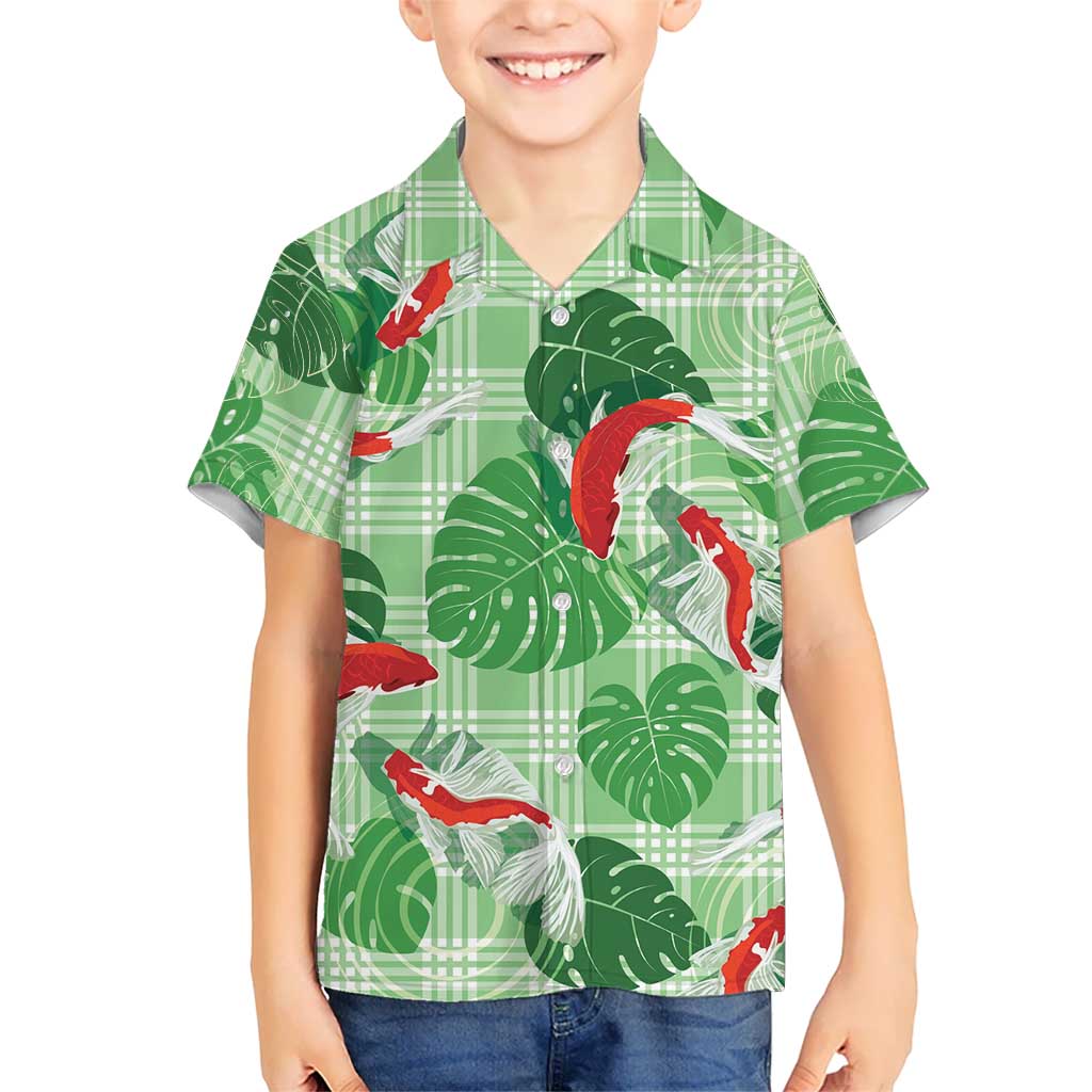Lime Palaka Hawaii Aloha Family Matching Short Sleeve Bodycon Dress and Hawaiian Shirt Koi Pond Mix Monstera LT7 - Polynesian Pride