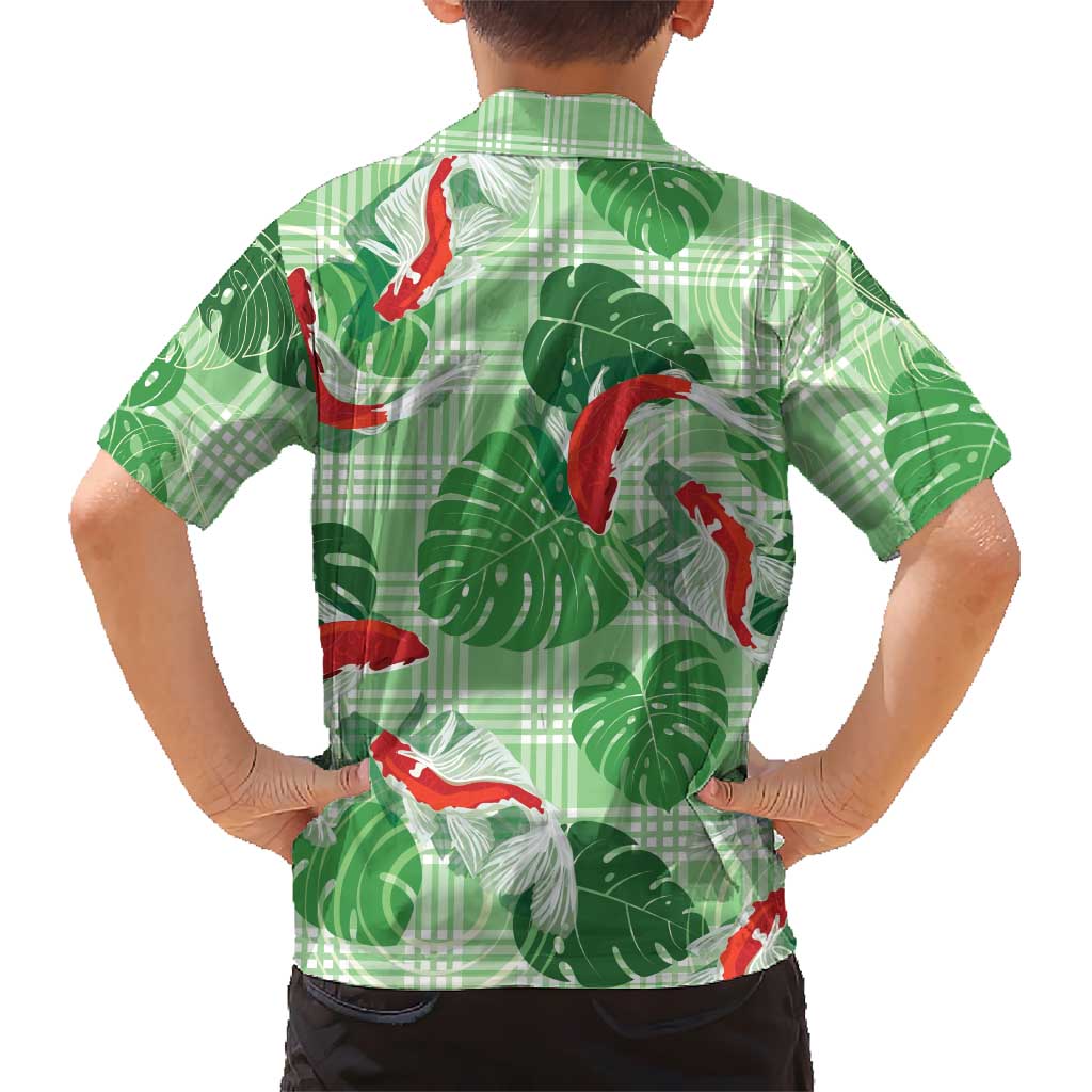 Lime Palaka Hawaii Aloha Family Matching Summer Maxi Dress and Hawaiian Shirt Koi Pond Mix Monstera - Polynesian Pride