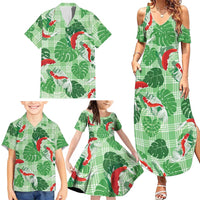 Lime Palaka Hawaii Aloha Family Matching Summer Maxi Dress and Hawaiian Shirt Koi Pond Mix Monstera - Polynesian Pride