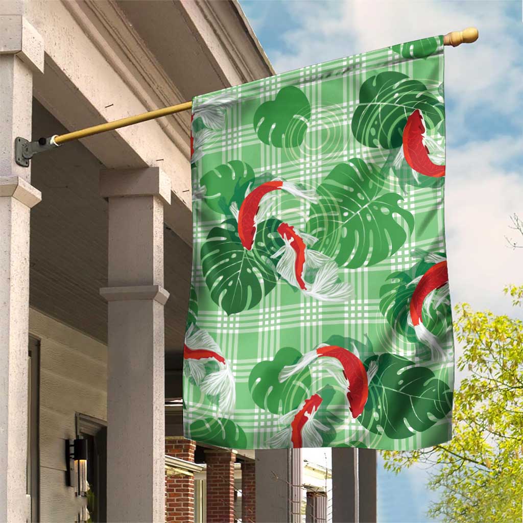 Lime Palaka Hawaii Aloha Garden Flag Koi Pond Mix Monstera - Polynesian Pride