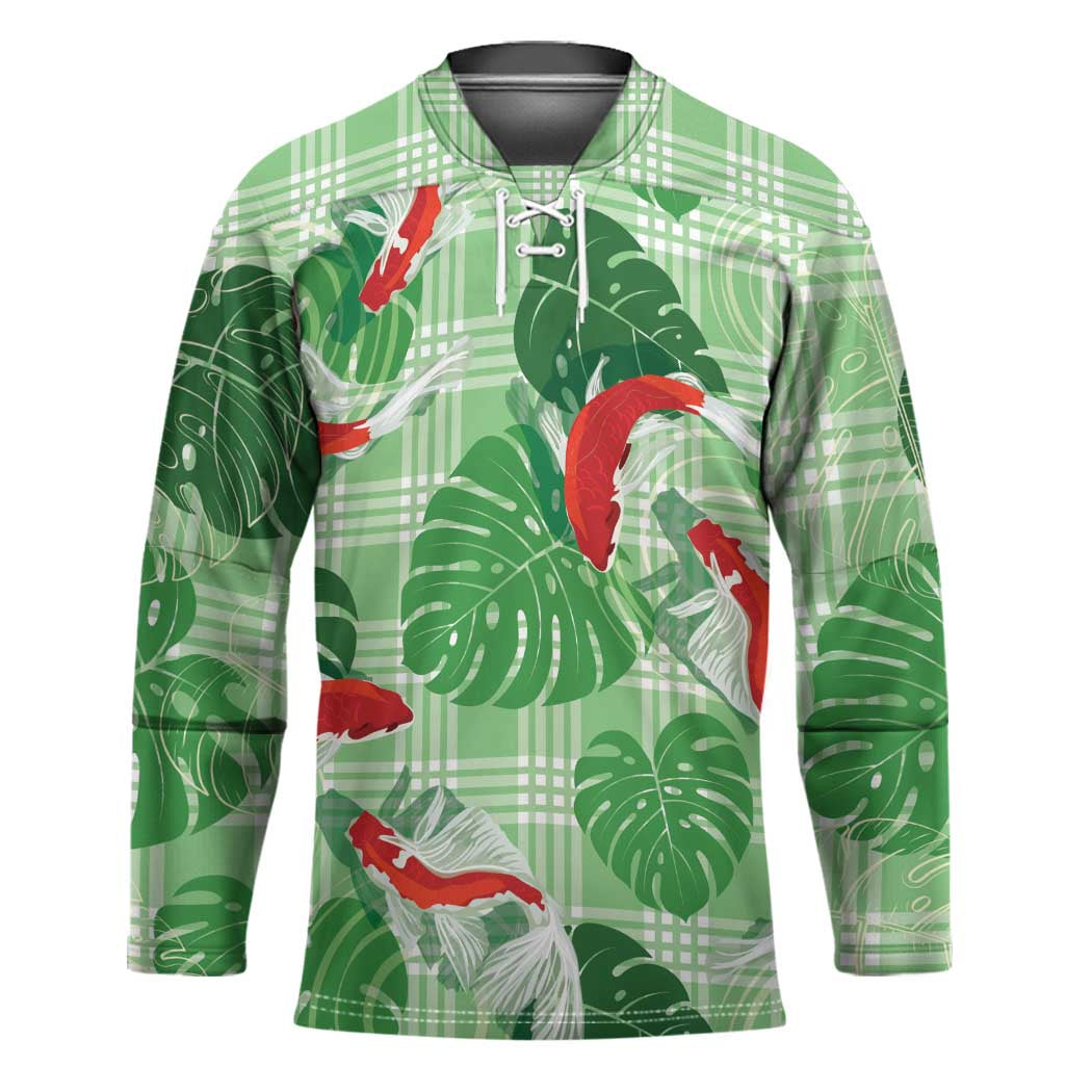 Lime Palaka Hawaii Aloha Hockey Jersey Koi Pond Mix Monstera - Polynesian Pride