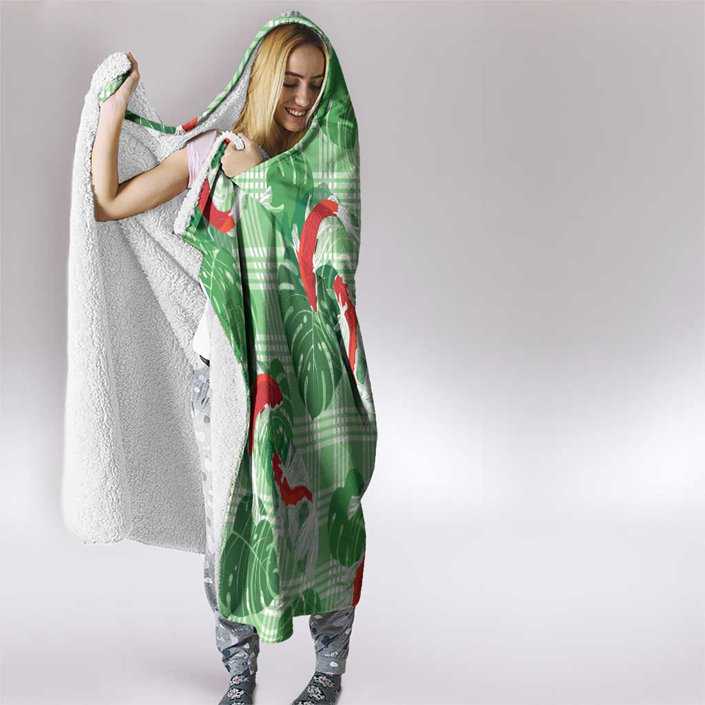 Lime Palaka Hawaii Aloha Hooded Blanket Koi Pond Mix Monstera - Polynesian Pride