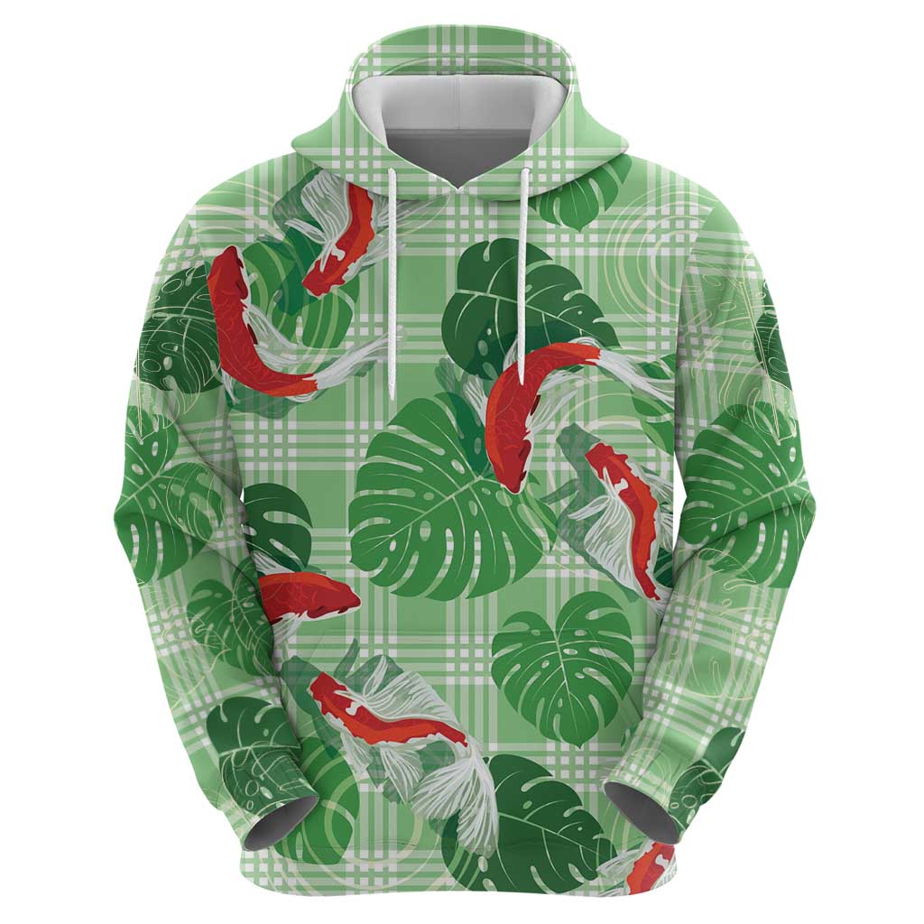Lime Palaka Hawaii Aloha Hoodie Koi Pond Mix Monstera - Polynesian Pride