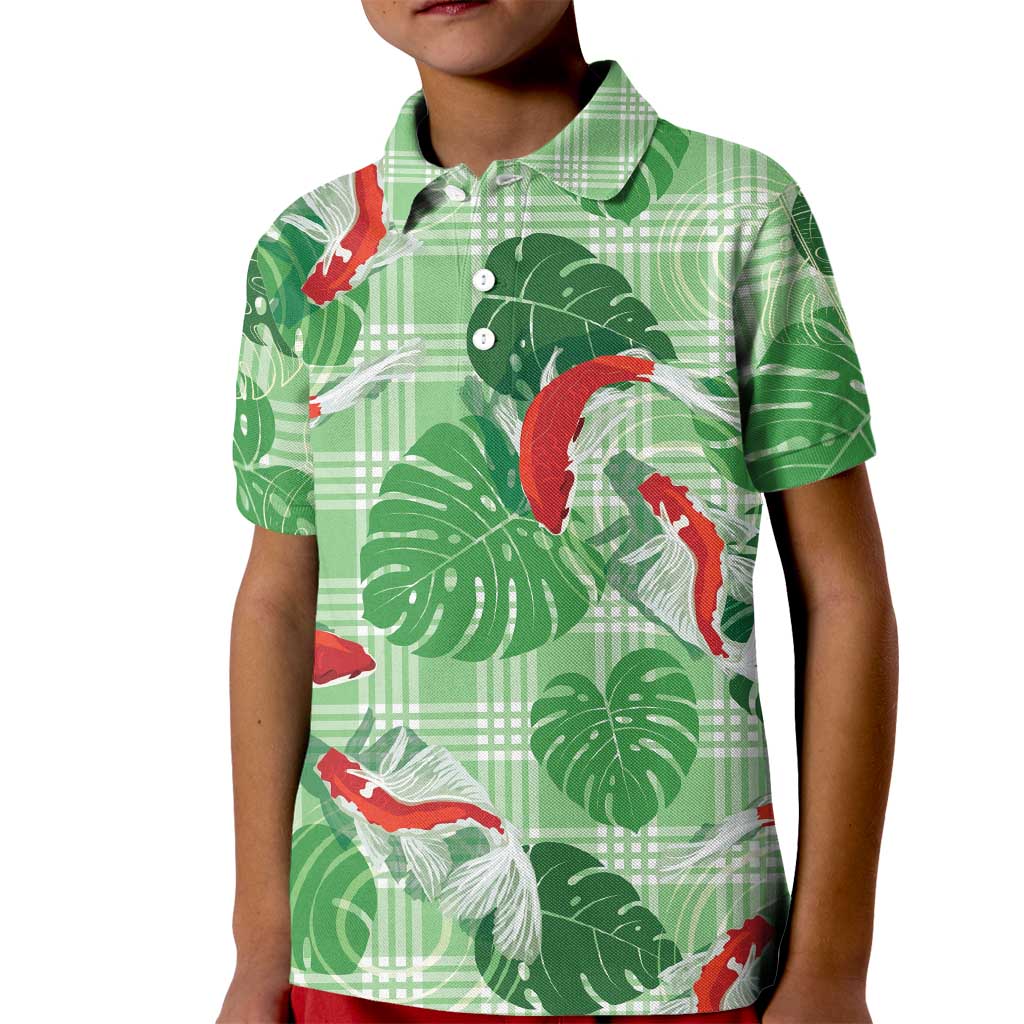 Lime Palaka Hawaii Aloha Kid Polo Shirt Koi Pond Mix Monstera - Polynesian Pride