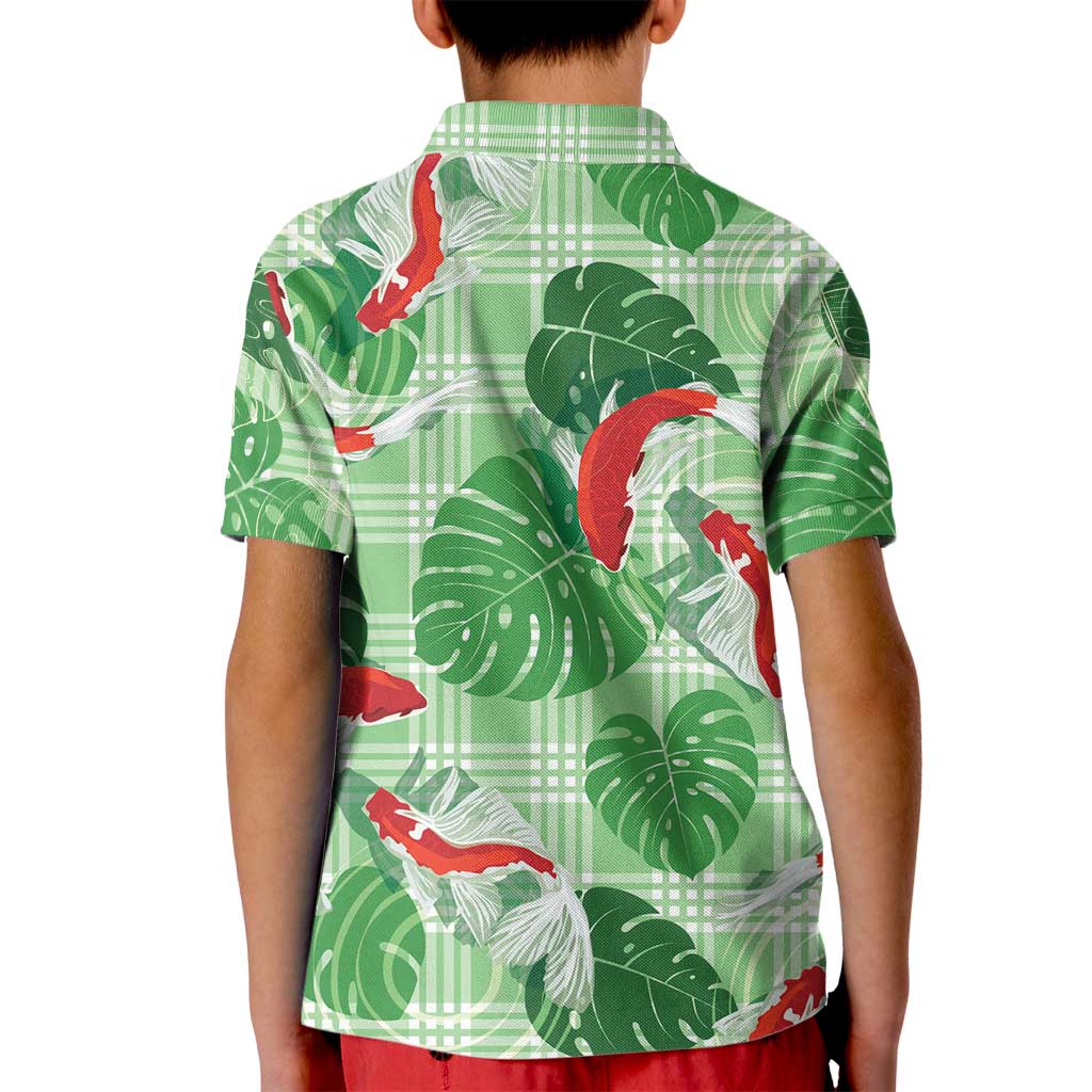 Lime Palaka Hawaii Aloha Kid Polo Shirt Koi Pond Mix Monstera - Polynesian Pride
