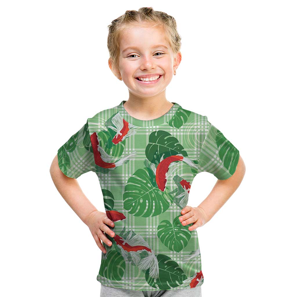 Lime Palaka Hawaii Aloha Kid T Shirt Koi Pond Mix Monstera - Polynesian Pride