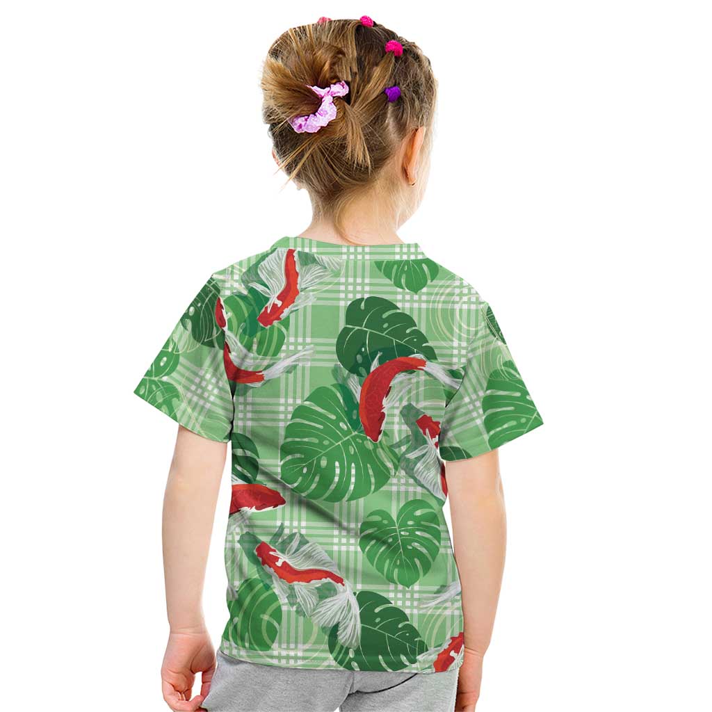 Lime Palaka Hawaii Aloha Kid T Shirt Koi Pond Mix Monstera - Polynesian Pride
