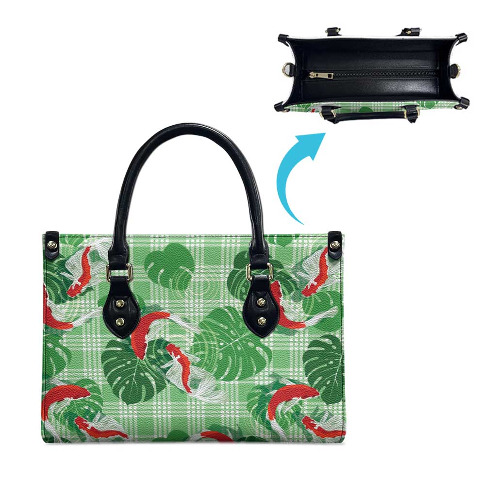 Lime Palaka Hawaii Aloha Leather Bag Koi Pond Mix Monstera - Polynesian Pride