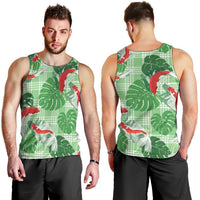 Lime Palaka Hawaii Aloha Men Tank Top Koi Pond Mix Monstera - Polynesian Pride