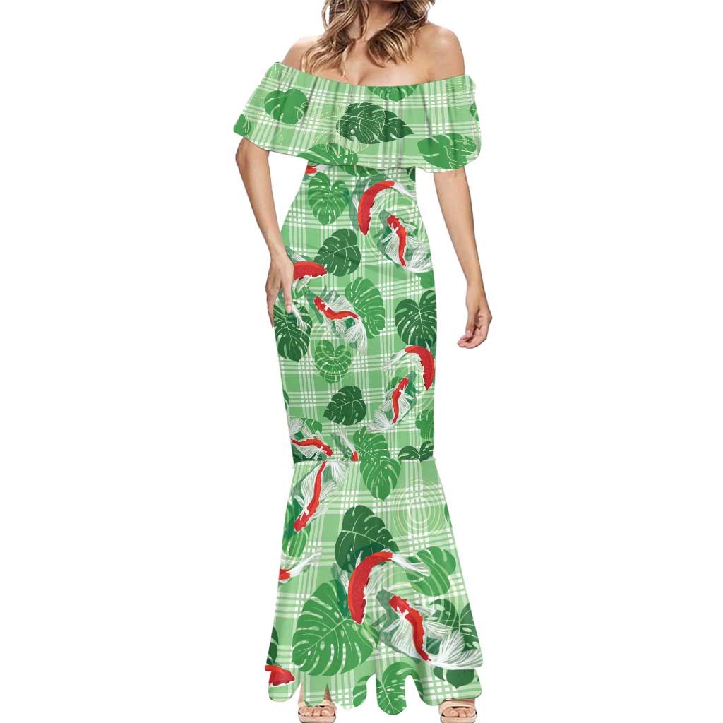 Lime Palaka Hawaii Aloha Mermaid Dress Koi Pond Mix Monstera - Polynesian Pride