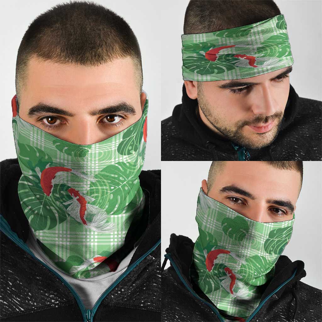 Lime Palaka Hawaii Aloha Neck Gaiter Koi Pond Mix Monstera - Polynesian Pride